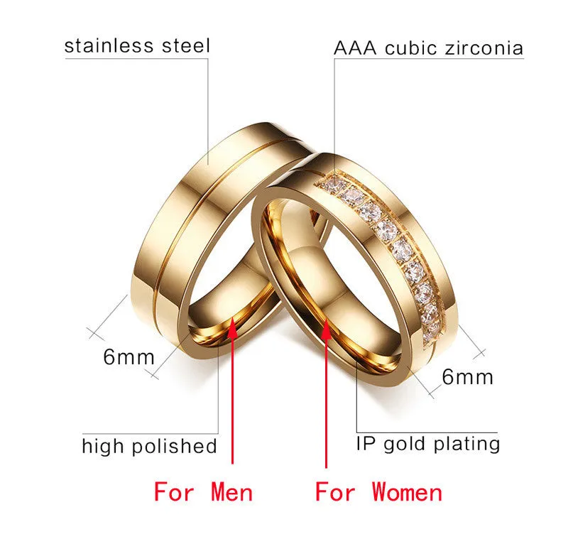 18K Gold Plated Diamond & Zirconia Stainless Steel Ring