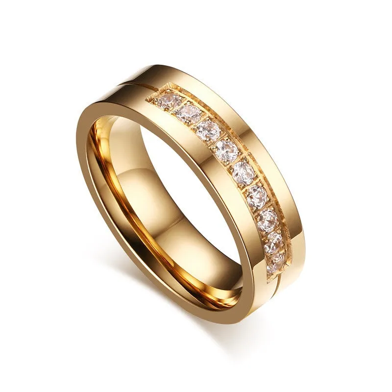 18K Gold Plated Diamond & Zirconia Stainless Steel Ring