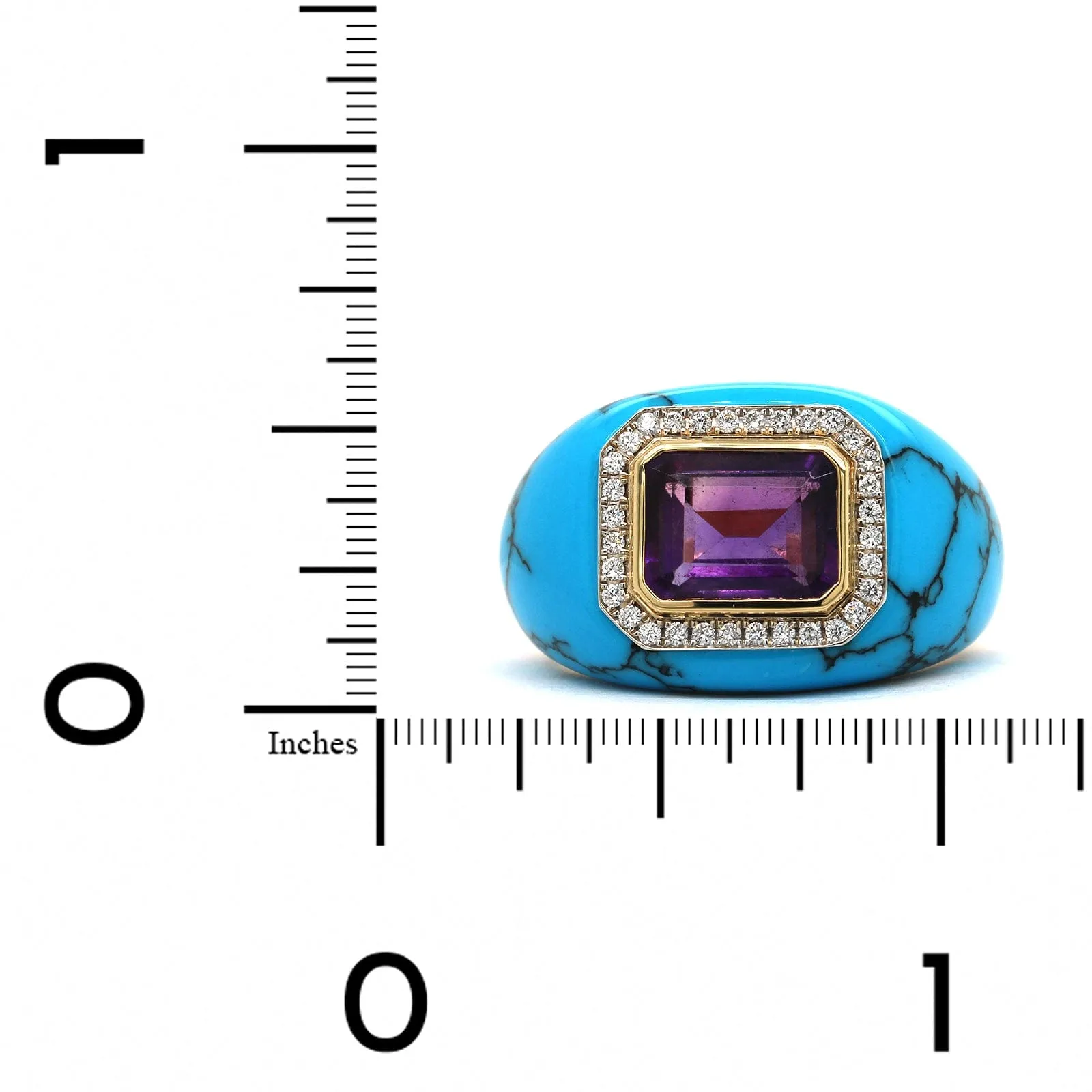 18K Yellow Gold Turquoise and Amethyst Chubby Ring