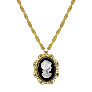 1928 Jewelry Golden Era Noir Et Clair Cameo Necklace 16"   3" Extension