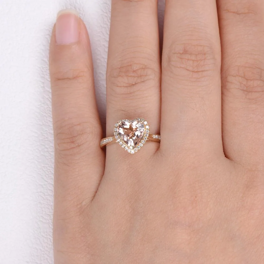 2.0ct Heart Shaped Morganite Classic Halo Ring