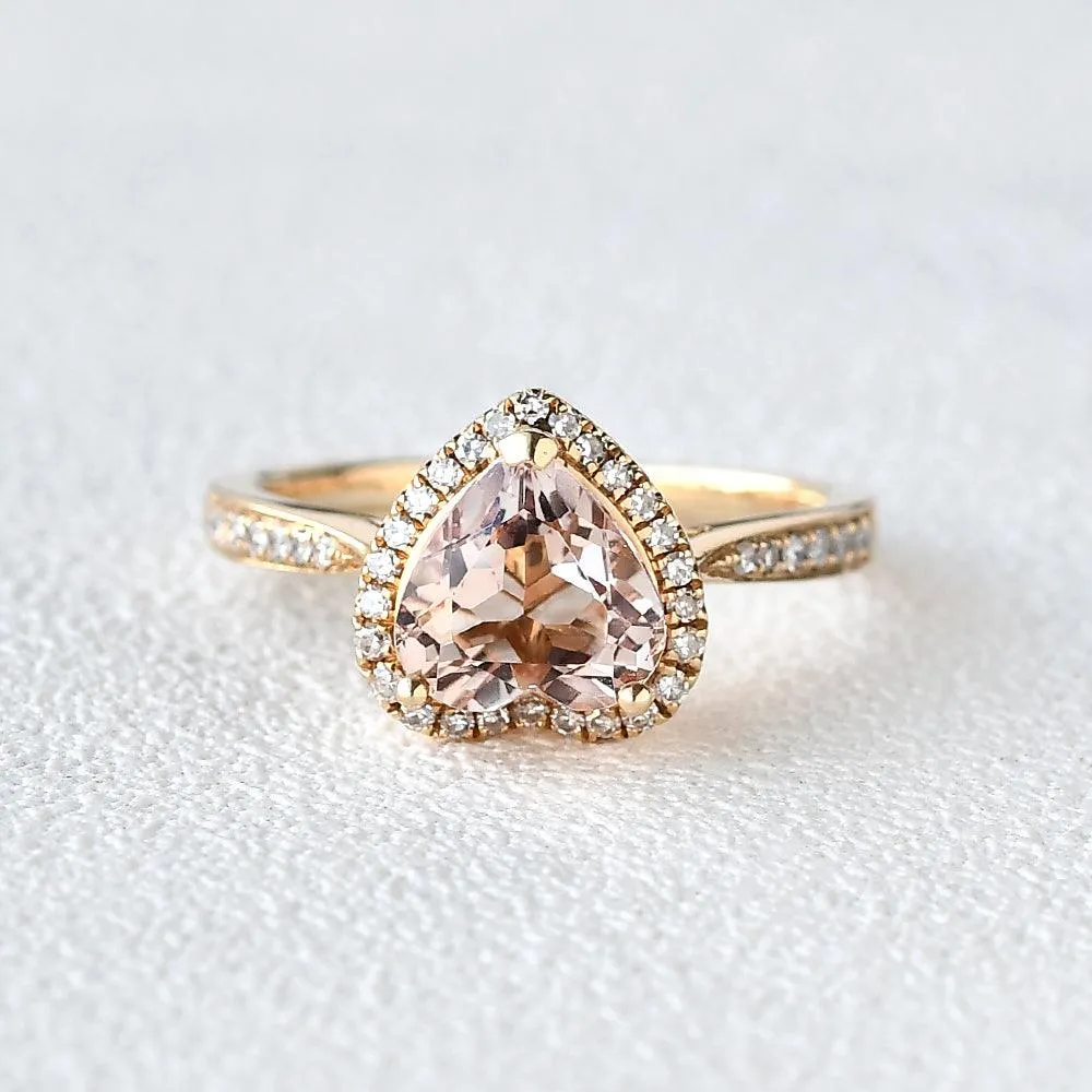 2.0ct Heart Shaped Morganite Classic Halo Ring