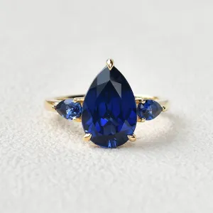 3.5ct Pear Shaped Sapphire Classic Three-stone Ring