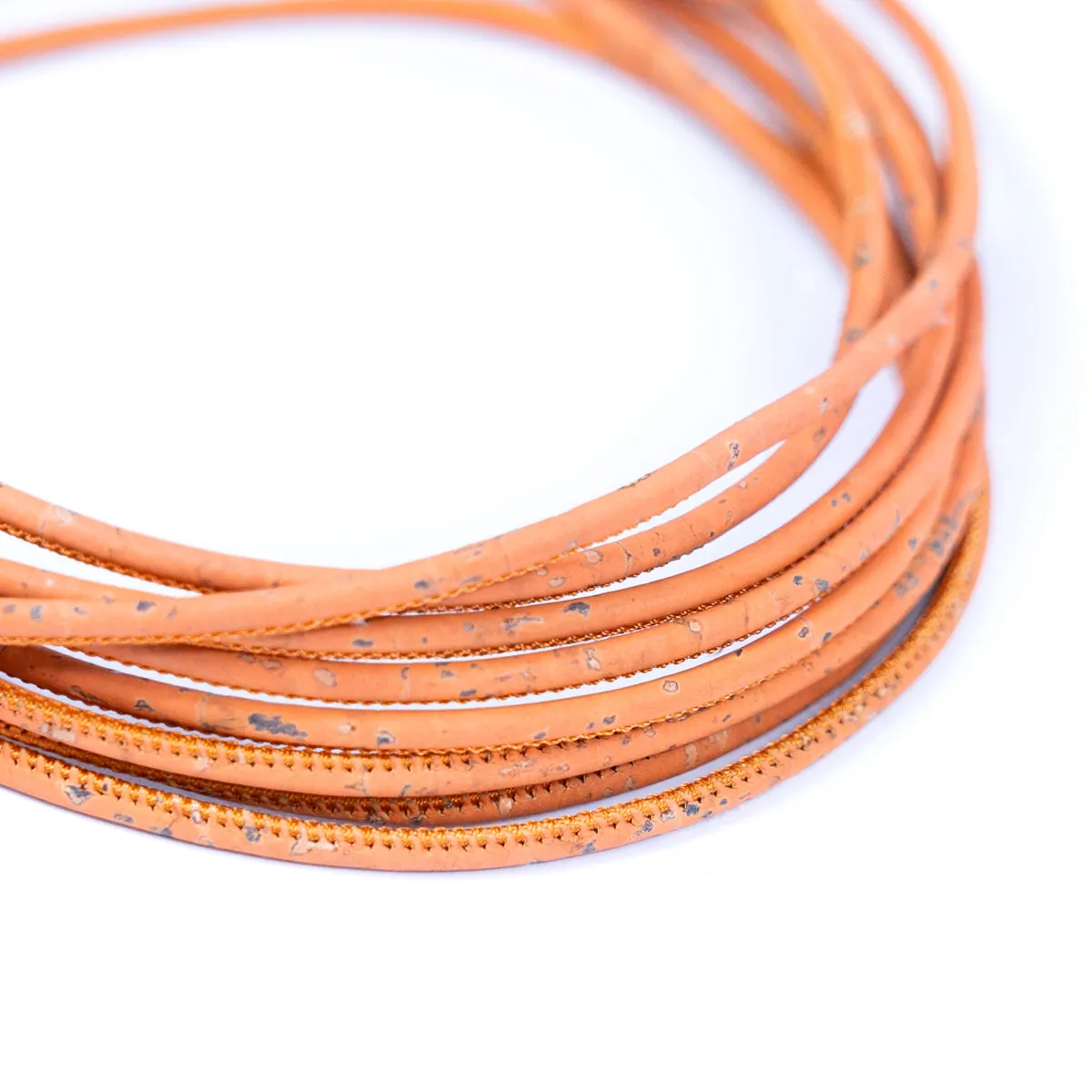 3MM round orange cork cord   COR-630(10 meters)