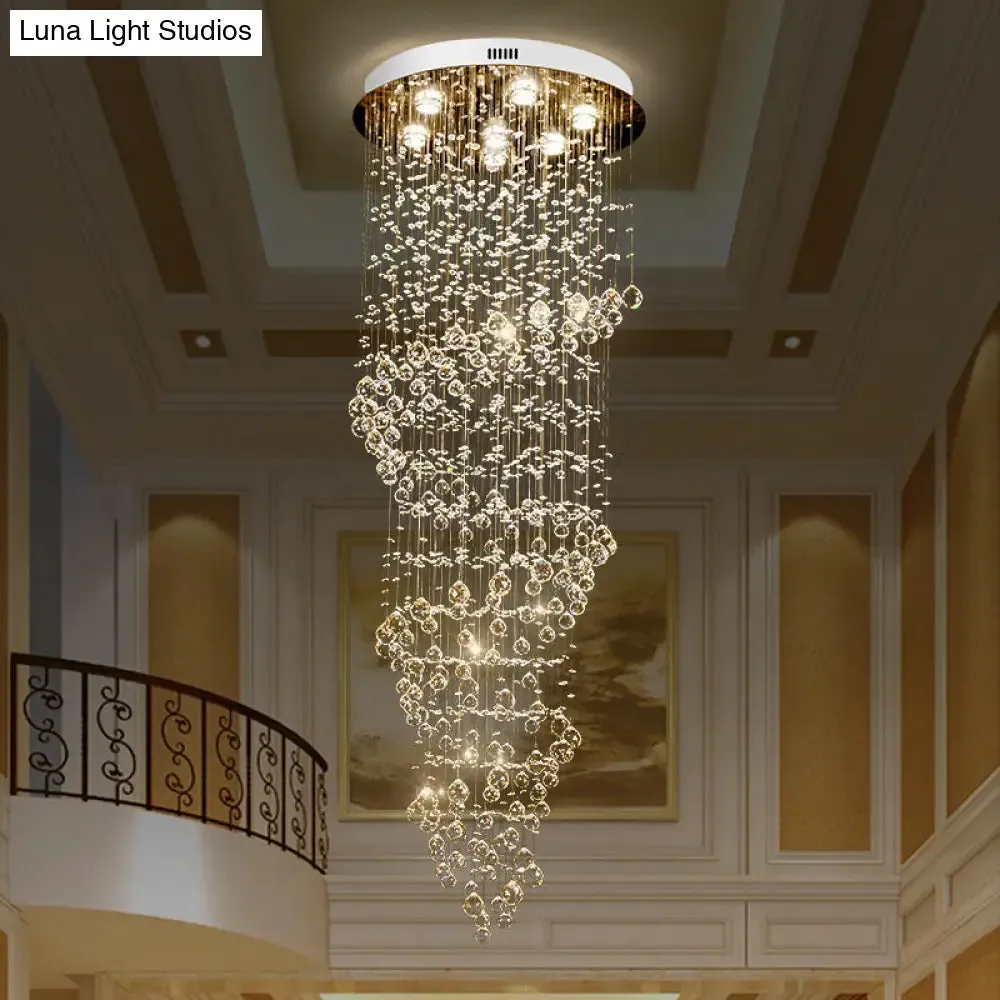 7-Light Modern Gold Crystal LED Swirling Strand Ceiling Lamp