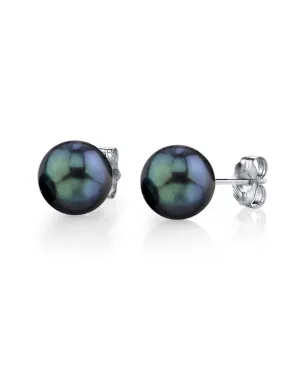 8.0-8.5mm Black Akoya Round Pearl Stud Earrings