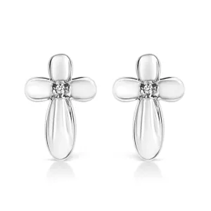 .925 Sterling Silver Prong Set Diamond Accent Floral Cross Stud Earring (I-J Color, I1-I2 Clarity)