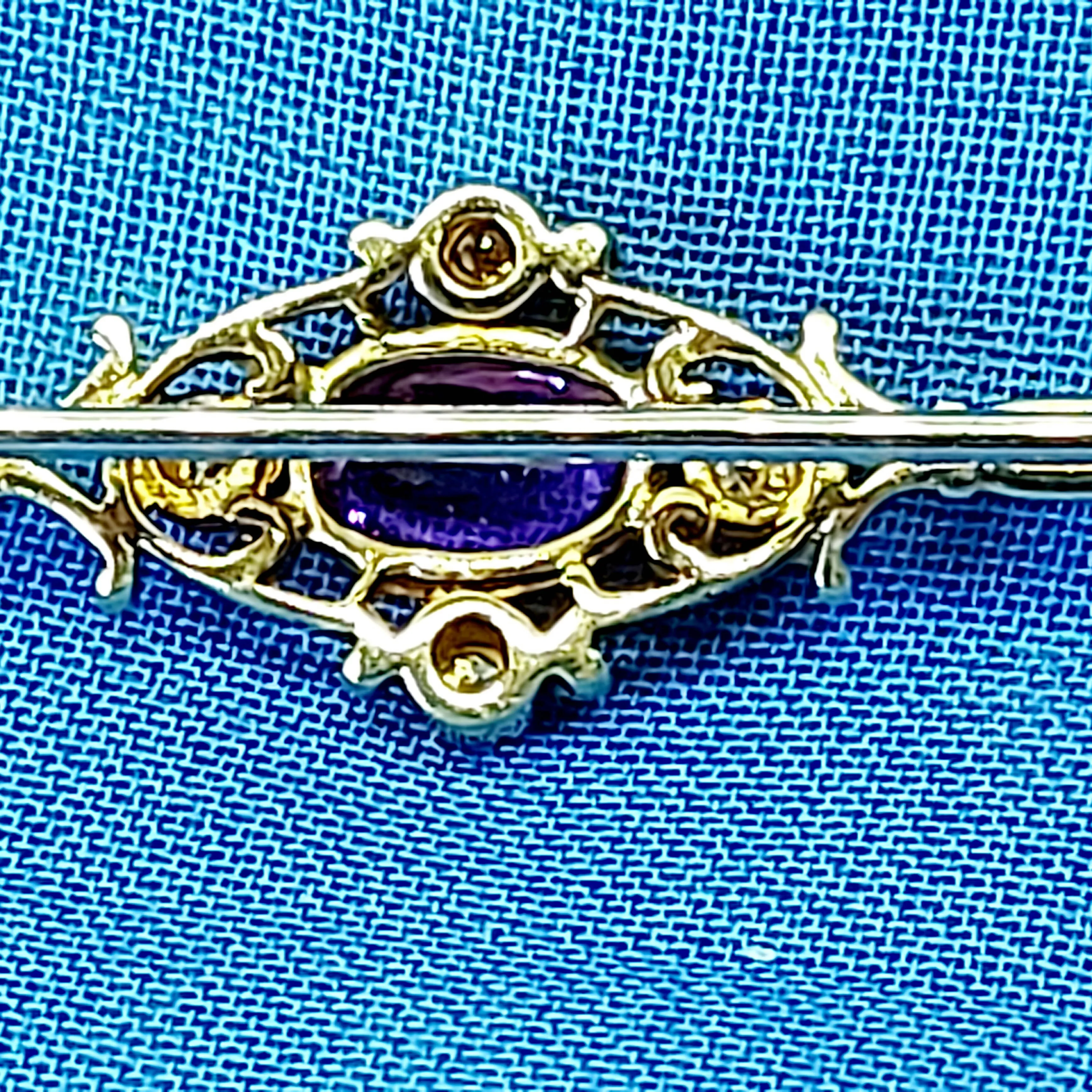 9ct Gold, Amethyst & Diamond Bar Brooch