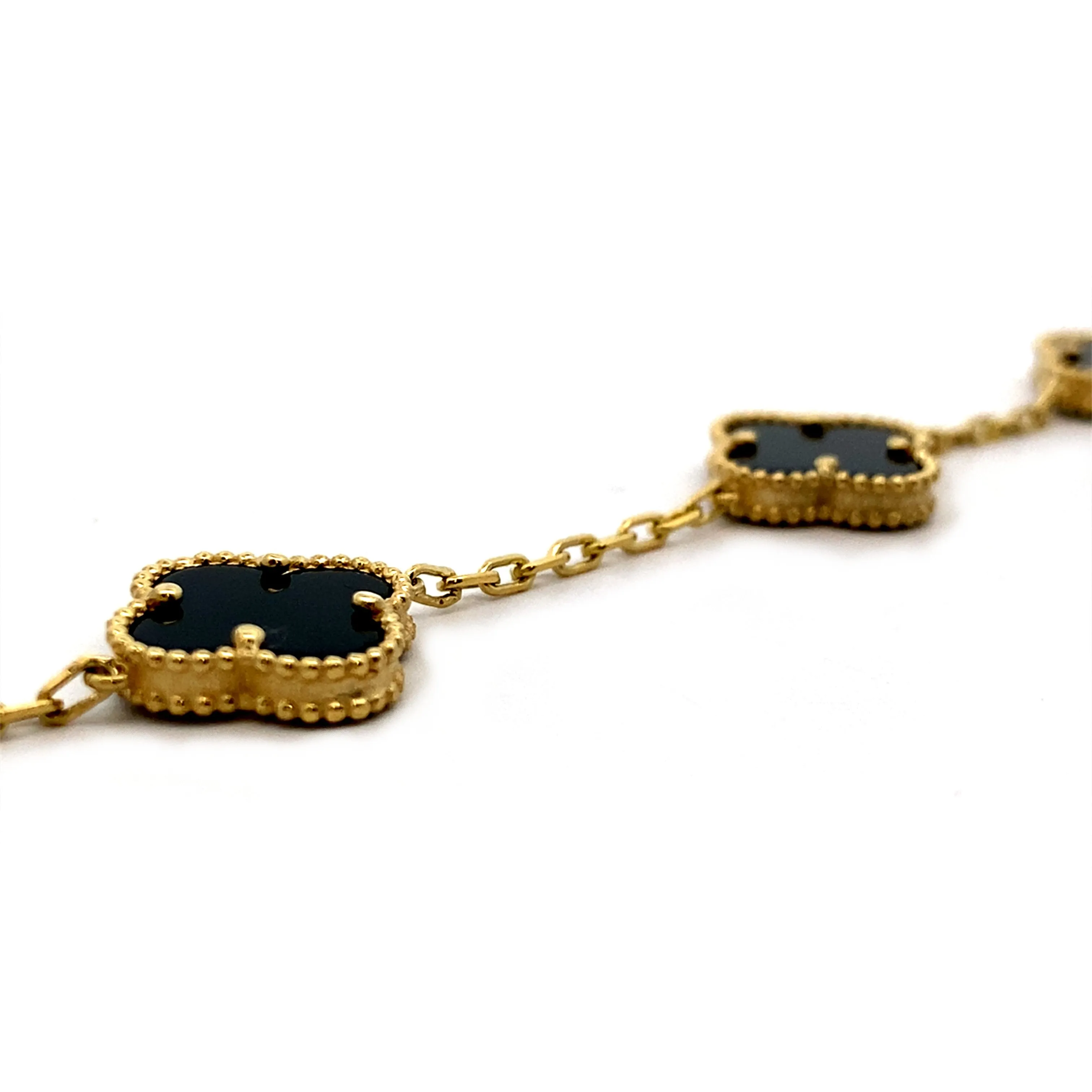 9ct Yellow Gold 5 x Onyx Clover/Quatrefoil Bracelet