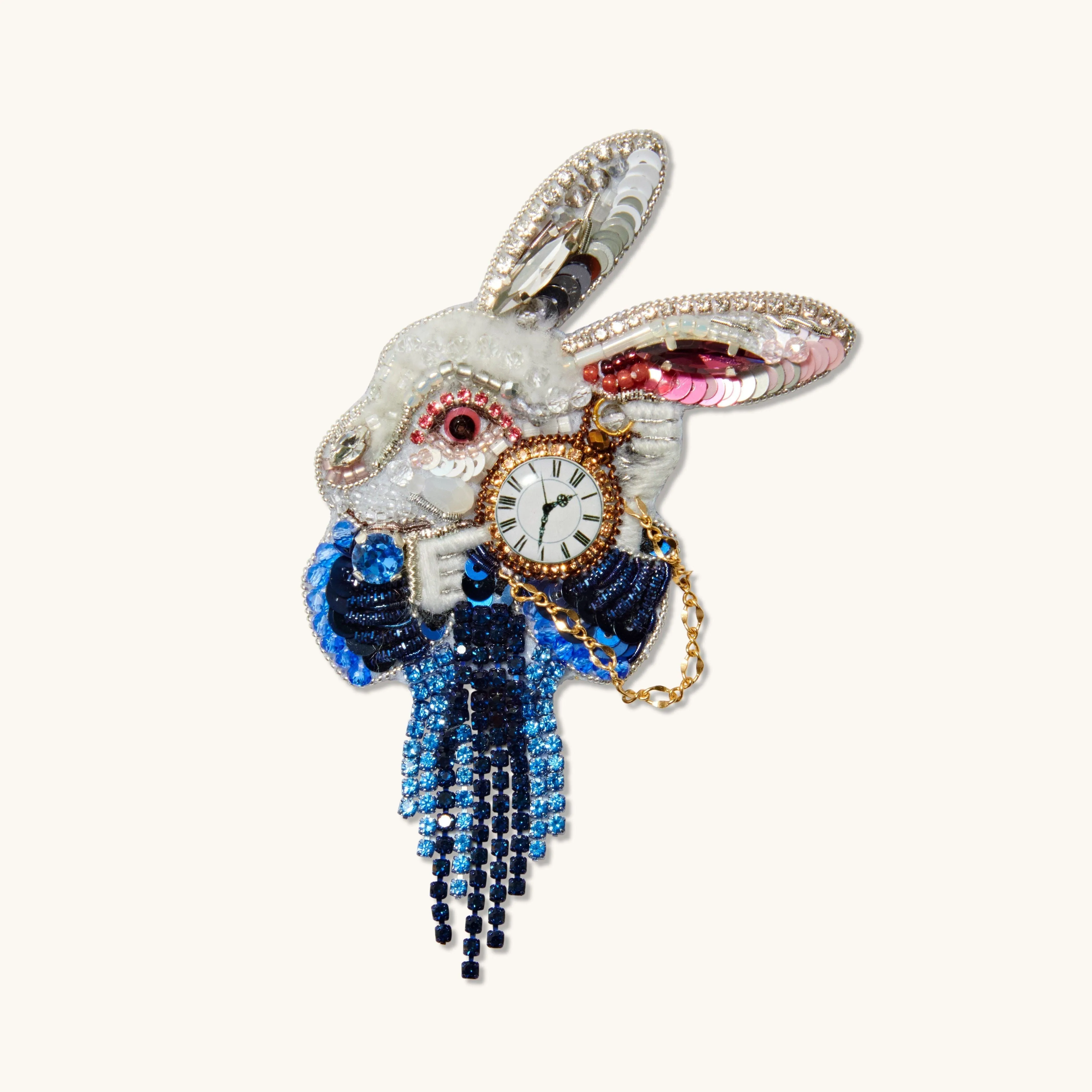 Alice in Wonderland White Rabbit Sapphire Brooch