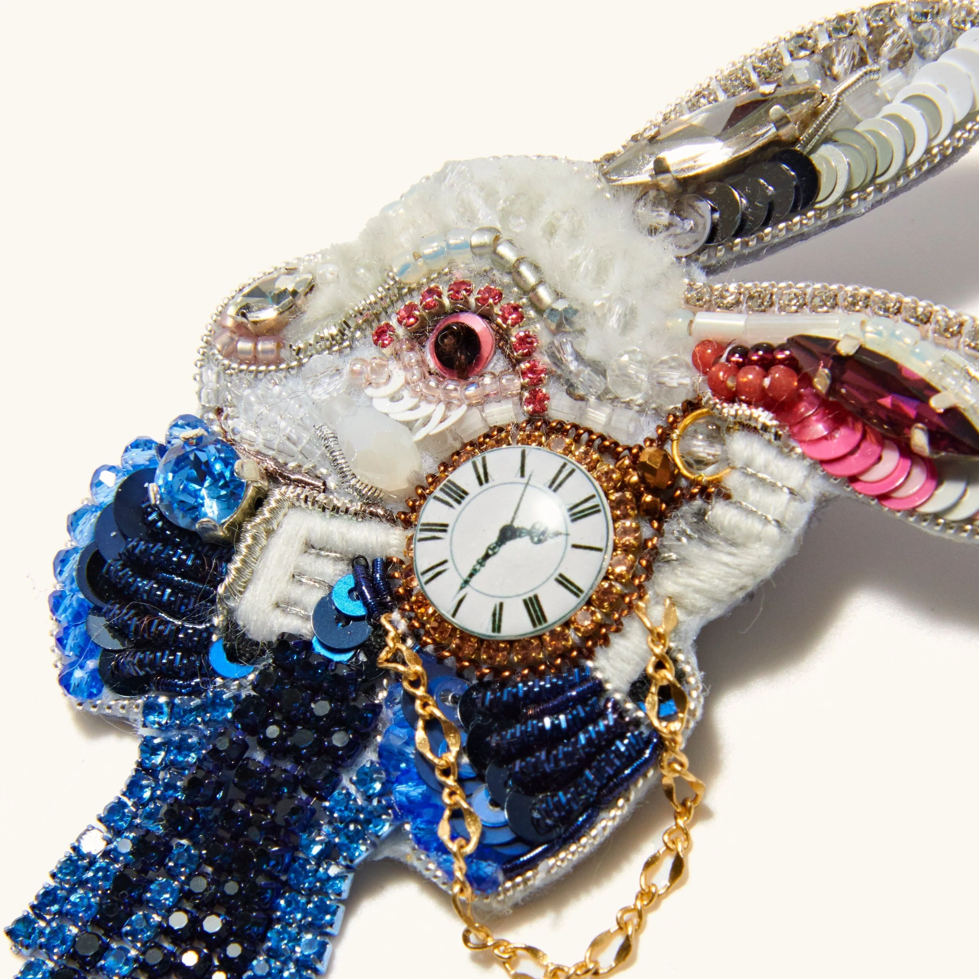 Alice in Wonderland White Rabbit Sapphire Brooch