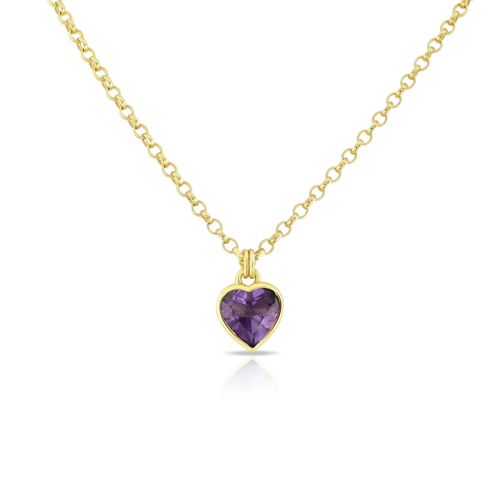 Amethyst Set Heart Necklace in Fully Gold Plated Silver