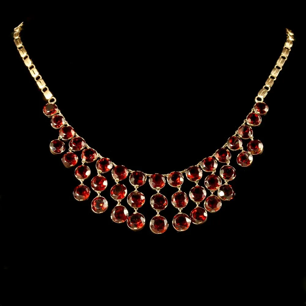 Antique Garnet Necklace 9Ct Rose Gold Circa 1900