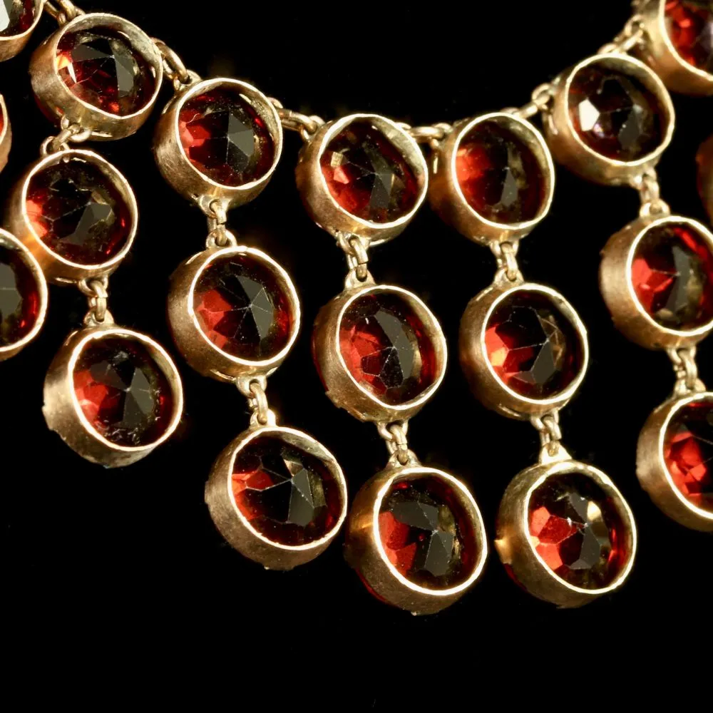 Antique Garnet Necklace 9Ct Rose Gold Circa 1900