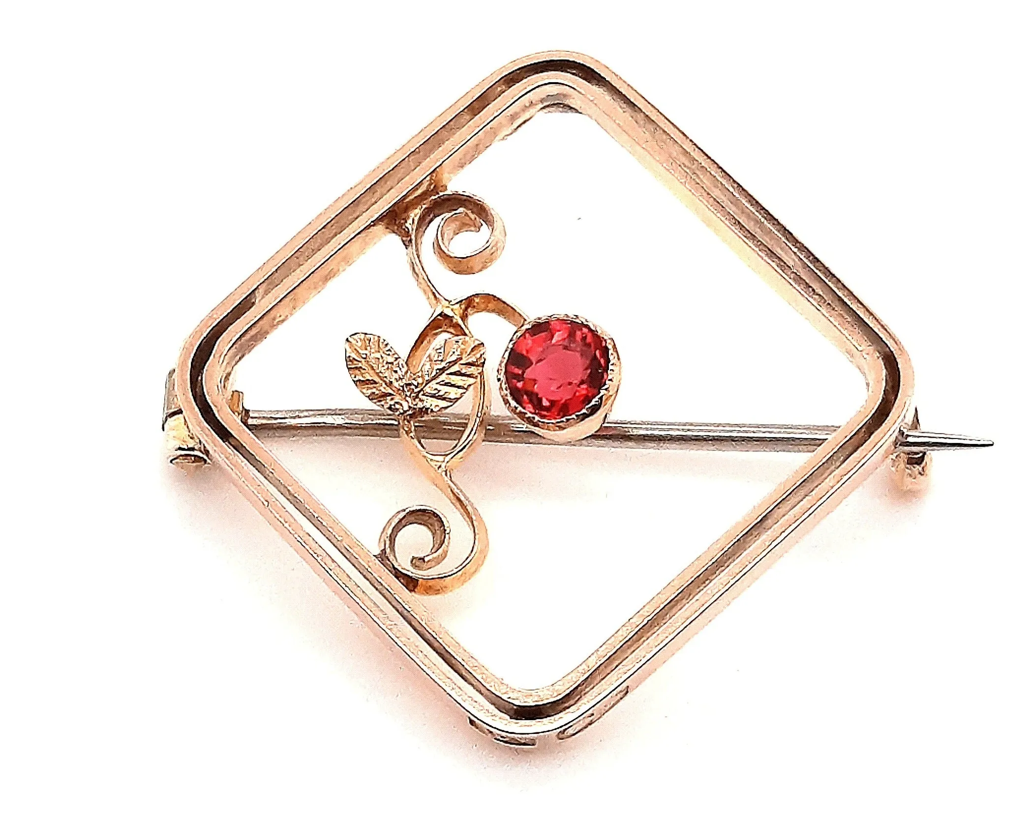 Antique Garnet Yellow Gold Brooch Circa 1900