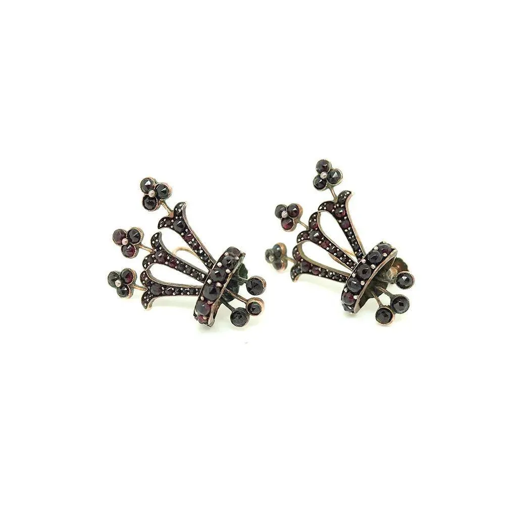 Antique Victorian Garnet 8ct Gold Screw Earrings