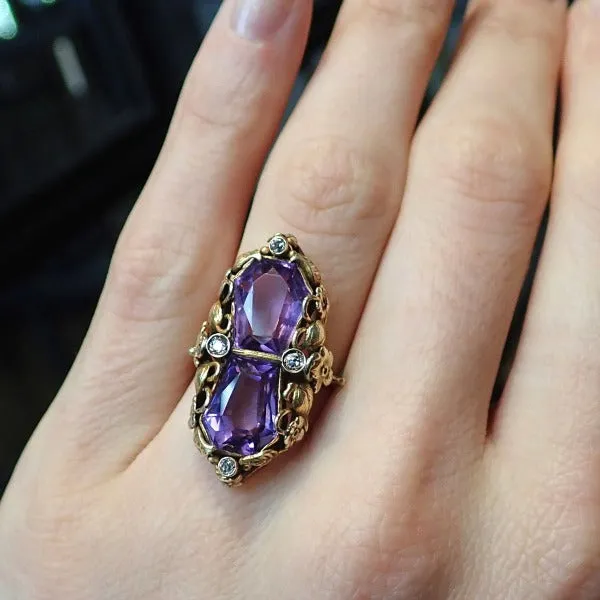 Arts and Crafts Amethyst and Diamond Ring