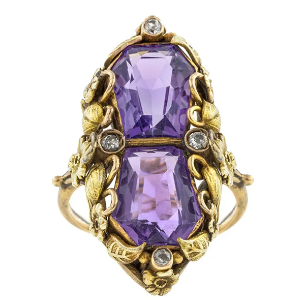 Arts and Crafts Amethyst and Diamond Ring