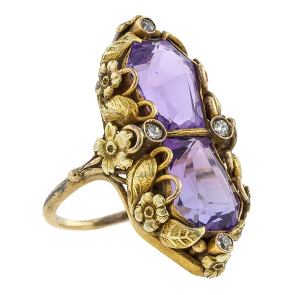 Arts and Crafts Amethyst and Diamond Ring