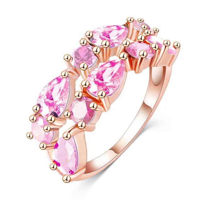 Beagloer Fashion Top Sale Colorful Rose Gold Color AAA Zircon Wedding bijoux Rings  Jewelry For Women CRI0242-A