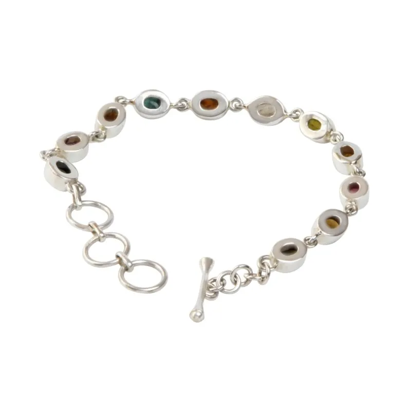 Beautiful multi stone Sterling Silver Bracelet with 11 varied colours of Tourmalines