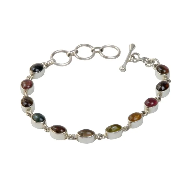 Beautiful multi stone Sterling Silver Bracelet with 11 varied colours of Tourmalines