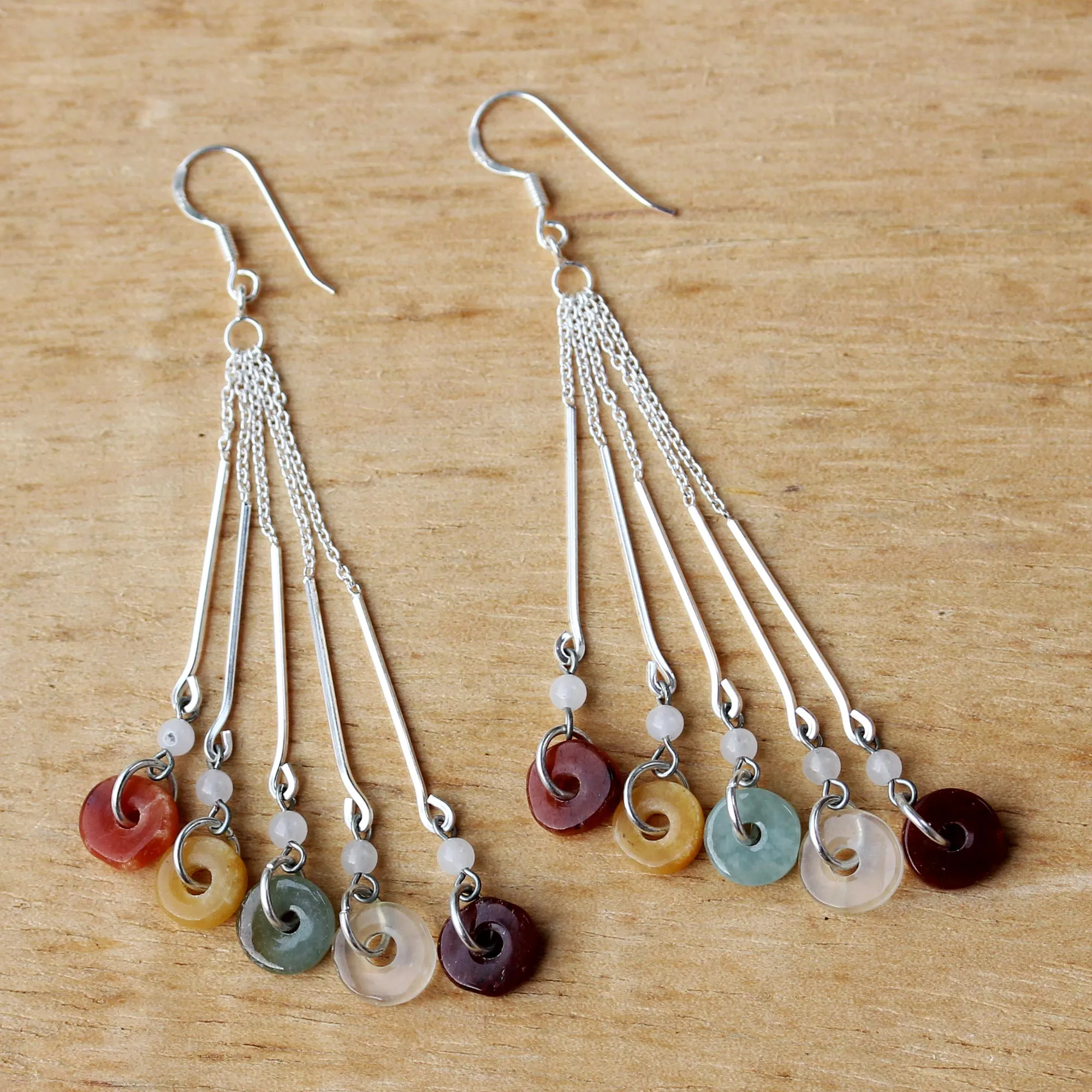 Between Nations Silver Jade & Rainbow Moonstone Earrings