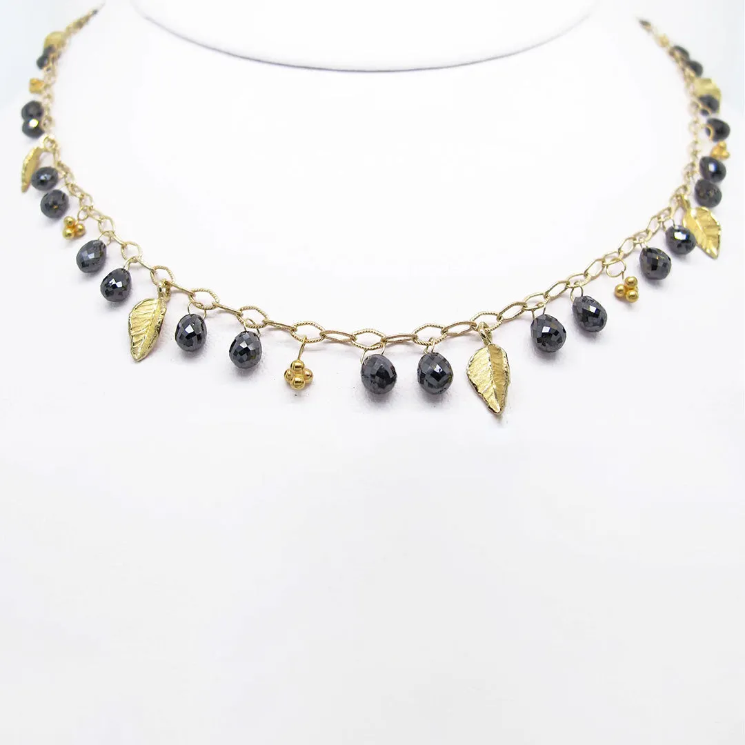 Black Diamond & Leaf Drop Necklace