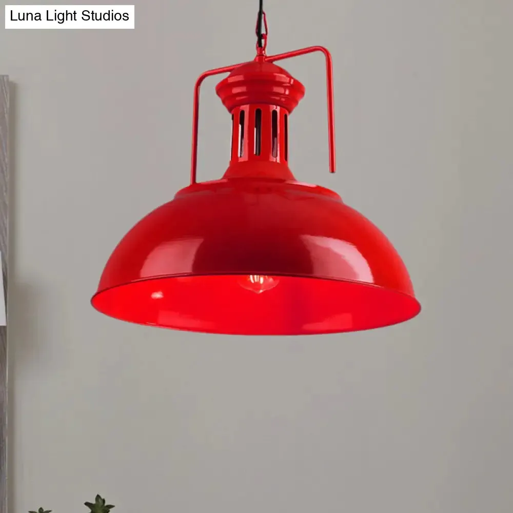 Bowl Industrial Pendant Light with Vented Socket in Red/Yellow