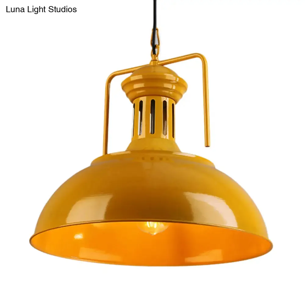 Bowl Industrial Pendant Light with Vented Socket in Red/Yellow