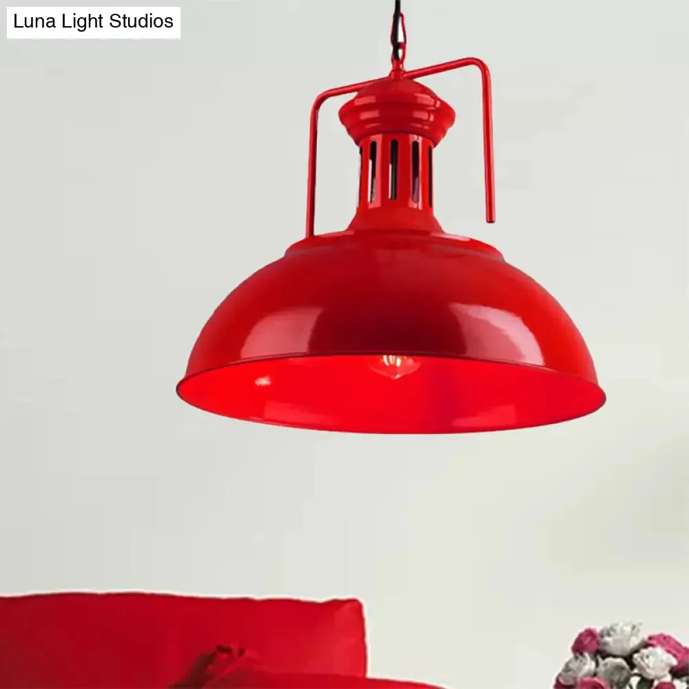 Bowl Industrial Pendant Light with Vented Socket in Red/Yellow