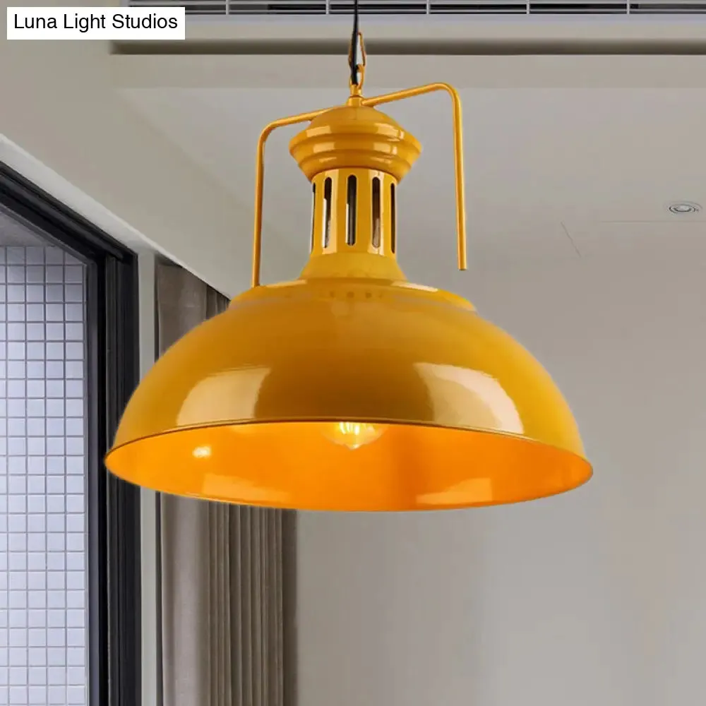 Bowl Industrial Pendant Light with Vented Socket in Red/Yellow