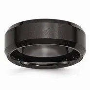 Ceramic Black 8mm Beveled Edge Brushed and Polished Wedding Band Ring