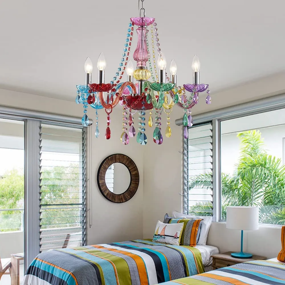 Chandelier Modern Crystal Multicolor Pendant with 6-Light