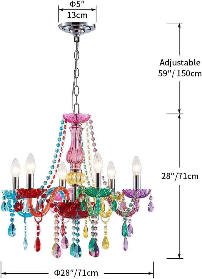 Chandelier Modern Crystal Multicolor Pendant with 6-Light