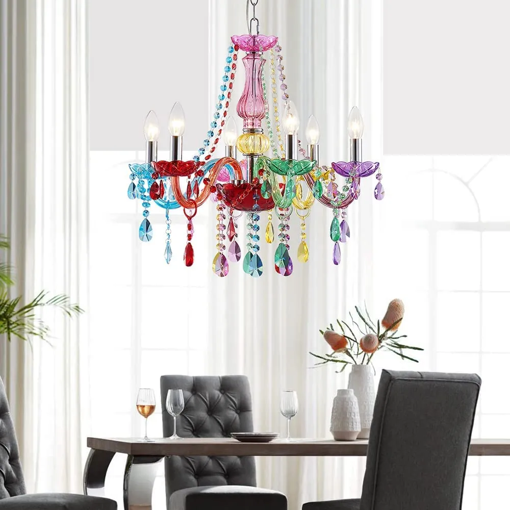 Chandelier Modern Crystal Multicolor Pendant with 6-Light