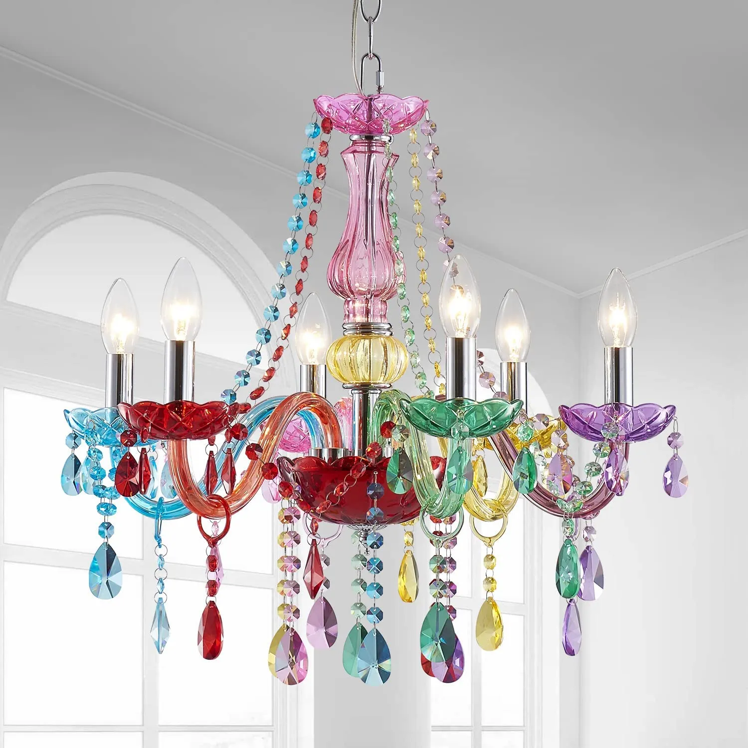 Chandelier Modern Crystal Multicolor Pendant with 6-Light