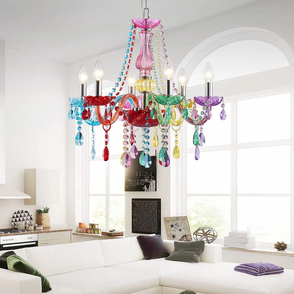 Chandelier Modern Crystal Multicolor Pendant with 6-Light