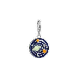 Charm pendant galaxy with cold enamel in various colours silver blackened