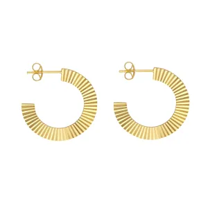 Chunky Gold Radiant Design Round Hoop Earrings | Genuine 14K Yellow Gold