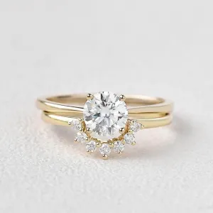 Classic 4 Prongs Round Cut Ring Set 2pcs