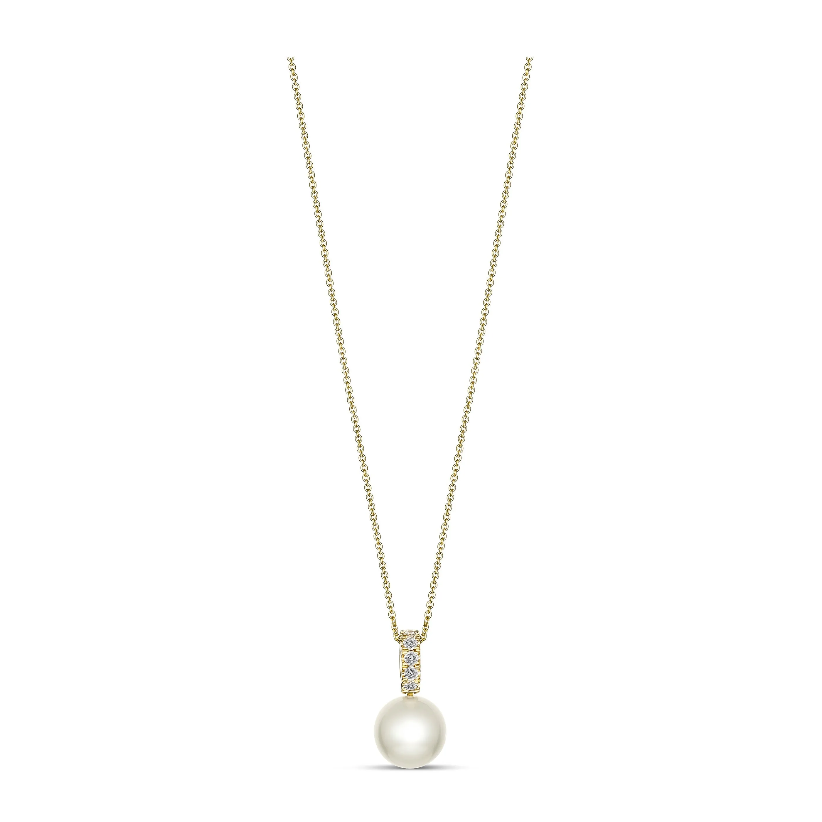 Classic Pearl and Diamond Pendant Necklace | 18K Yellow Gold