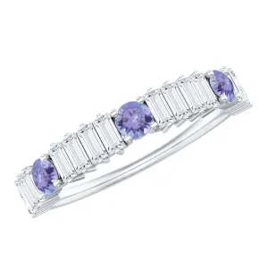 Classic Tanzanite and Diamond Half Eternity Band Ring