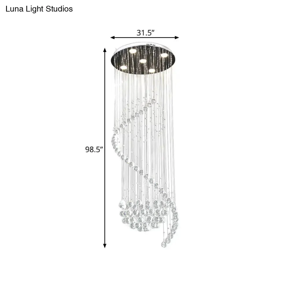 Contemporary Clear Crystal Spiral Pendant with 5 LED Lights - Stylish Living Room Hanging Lamp