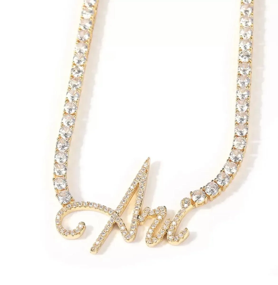 Custom Script Iced Out Name Plate Diamond Tennis Chain