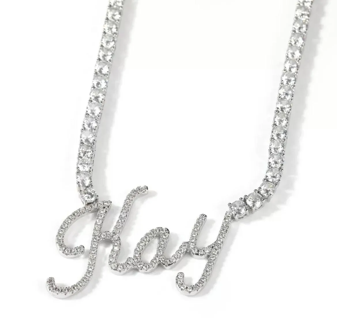 Custom Script Iced Out Name Plate Diamond Tennis Chain