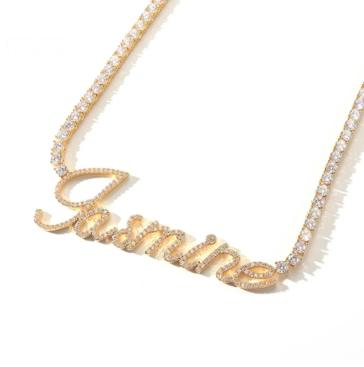 Custom Script Iced Out Name Plate Diamond Tennis Chain