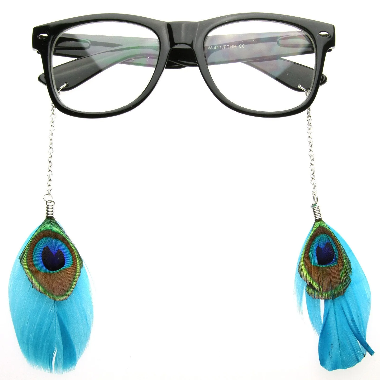 Cute Indie Feather Ear Rings Clear Lens Horned Rim Glasses 8473