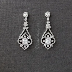 CZ Bridal Jewelry Earrings with Antique Flair