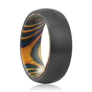 DECKER | Green & Yellow Wood, Black Tungsten Ring, Brushed, Domed